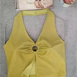 H&M Glittery Green Crop Top